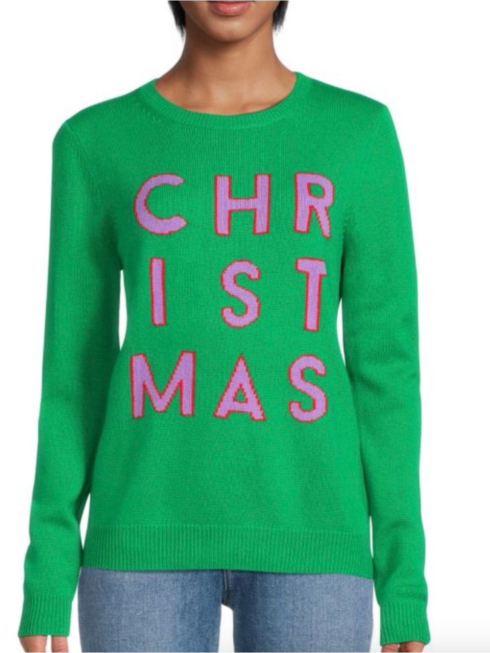 Chinti & Parker Green Crewneck Sweater with Pink Lettering